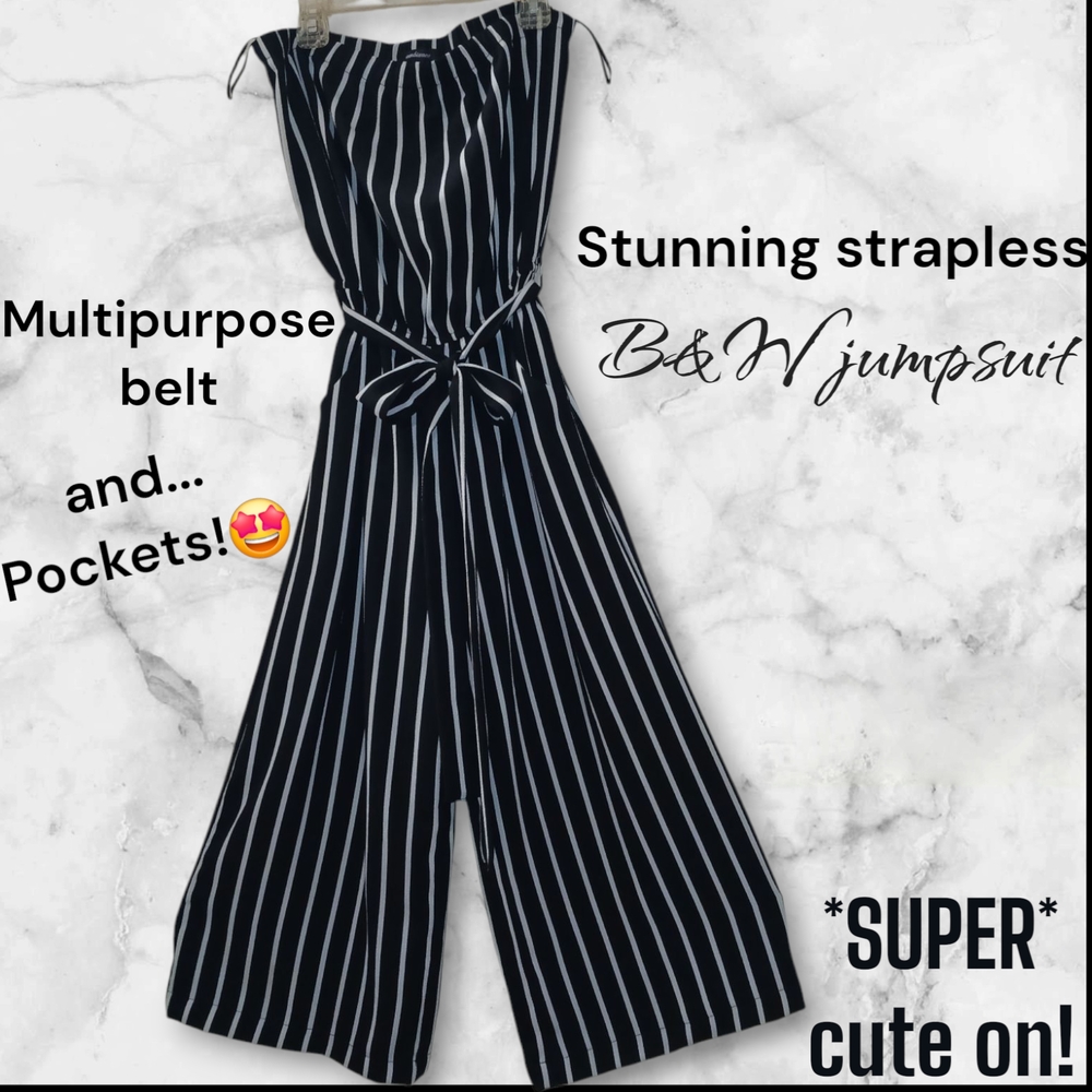 Strapless Jumpsuit - Black and White